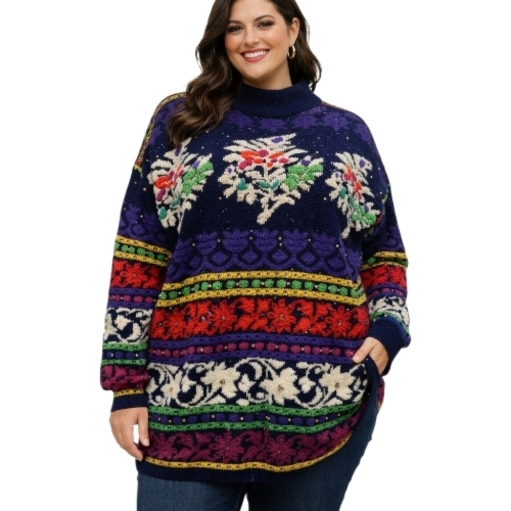 Vintage Kitty Hawk woman vivian wang plus size beaded sweater top 2x